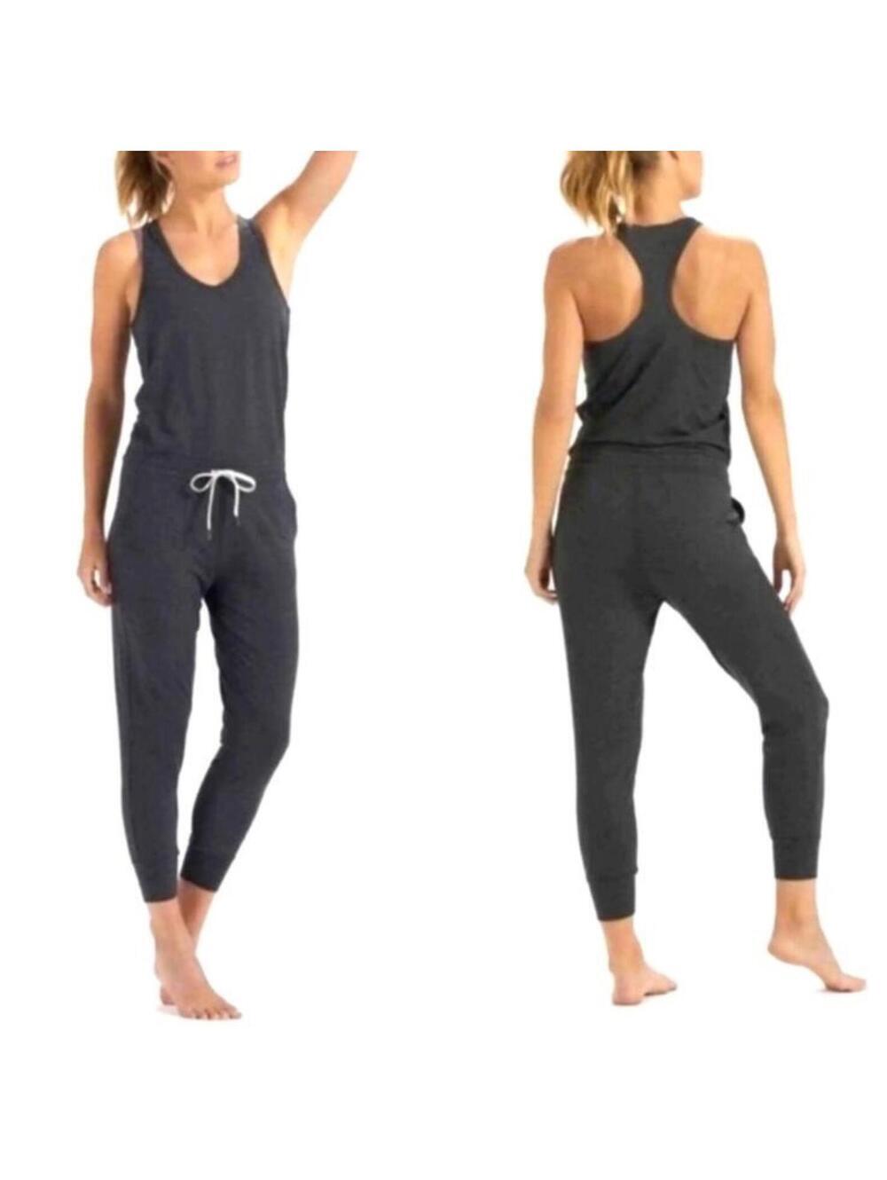 NWOT Vuori Lux Harem Jumpsuit charcoal heather grey tie waist jogger bottom S